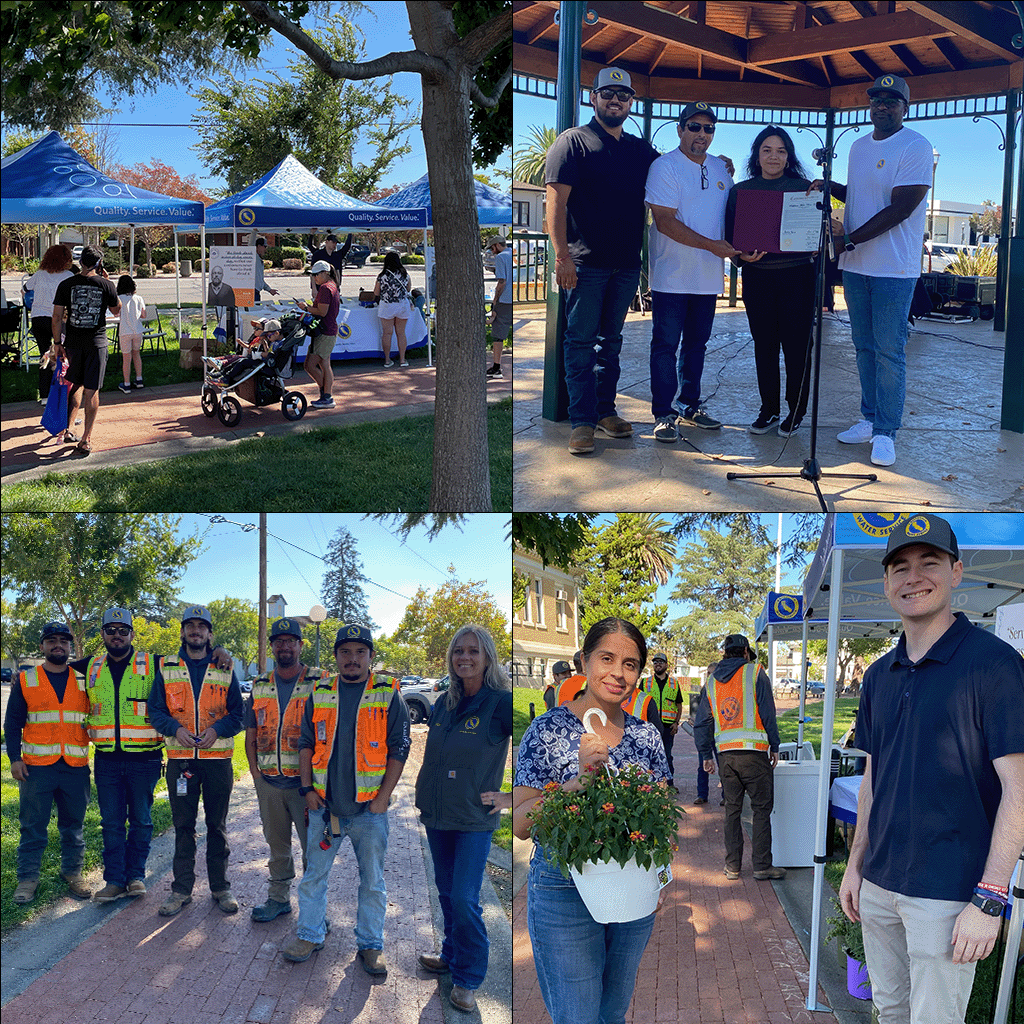 Livermore Cal Water employees interacting with customers in a four photo collage