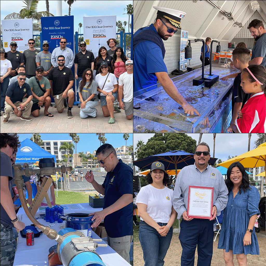 four images of cal water employees interacting in the community